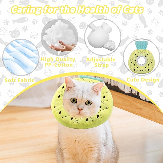 Soft Cat Cone Collar, Cute Cat Recovery Collar Suitable for Small, Medium, Large Cats,Elizabethan Neck Collar for Cats After Surgery (Pineapple, Small)