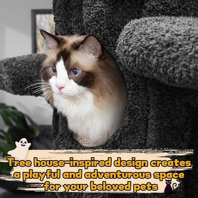 Luxury Cat Tree Tower for Indoor Cats,88.6" Tall Cat Tree,Multi-Level Furniture Activity Center with Scratching Posts Stand House Condo Funny Toys Kittens Pet Play House, Black