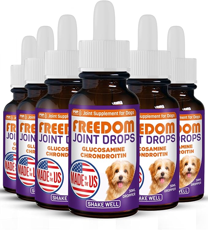 Freedom Joint Drops - Dog Joint Support Supplement with Human-Grade Ingredients - No Fillers, Preservatives, Additives, or Artificial Ingredients, 6 30 ml Droppers