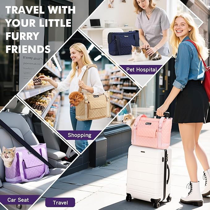 Pawaboo Dog Purse Carrier for Small Dogs with Pocket, Lightweight Dogs and Puppies Tote Bag Carrier, Dog Carriers Soft Sided for Puppy Cat Rabbit, Shopping Travel Puppy Carriers Under 11 LBS,Navy Blue