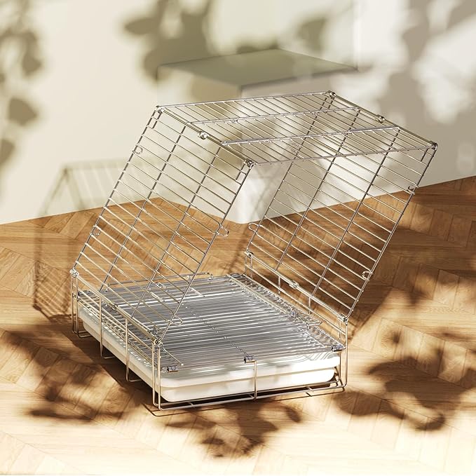 Bird Carrier Travel Cage - 304 Stainless Steel Portable Folding Bird Travel Cage with Parrot Feeder Cups & Standing Perch for Smaller Birds Conures Lovebird Cockatiel Parakeets (White)