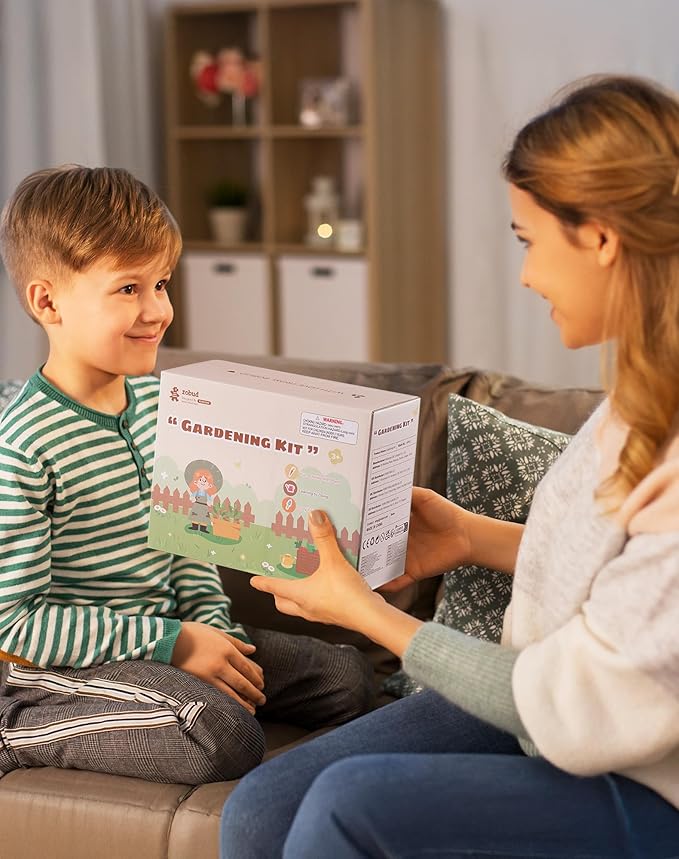 ROBUD Kid Gardening Set, Wooden Garden Tool for Kid, Garden Tool Kit with Tool Storage Bag, Apron, Gloves, Montessori Toys for Kids to be Closed to Nature, WRP25