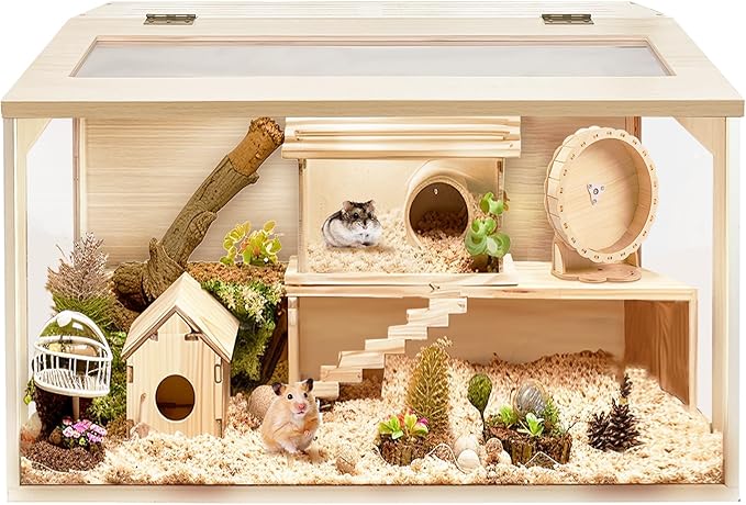 Hamster Cage Chew Proof, Mice and Rat Habitat Openable Top with Acrylic Sheets, Hamster Habitat Solid Built (24”L x 16" W x 16" H)