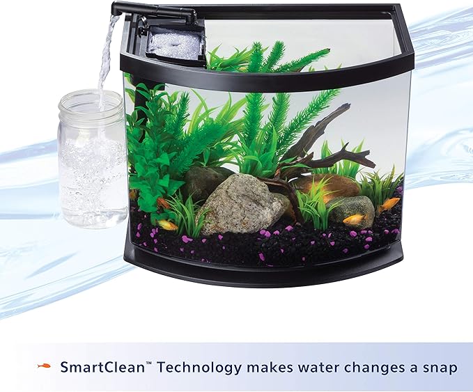 Aqueon LED MiniBow Small Aquarium Fish Tank Kit with SmartClean Technology, Black, 5 Gallon