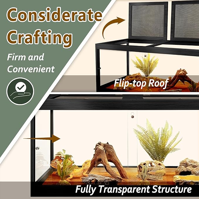 Bearded Dragon Tank,Tempered Glass Reptile Tank with Mesh Roof and Front Sliding Door,Anti-Scratch Lizard Tank,Spacious Reptile Enclosure for Snakes,Lguanas (Black, 63Gallons,40"x20"x20")