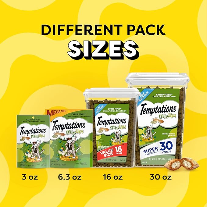 Temptations MixUps Catnip Fever Flavor Crunchy and Soft Cat Treats, 6.3 oz. Pouch (Pack of 10)