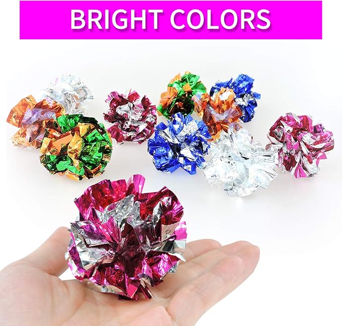 Andiker 10PC Cat Crinkle Balls, 2.36 Inches 5 Colors Kitten Balls Interactive Cat Toys for Indoor Cats to Chew, Chase, Swat, Bite, Hunt to Kill Time and Keep Fit(10 pcs)