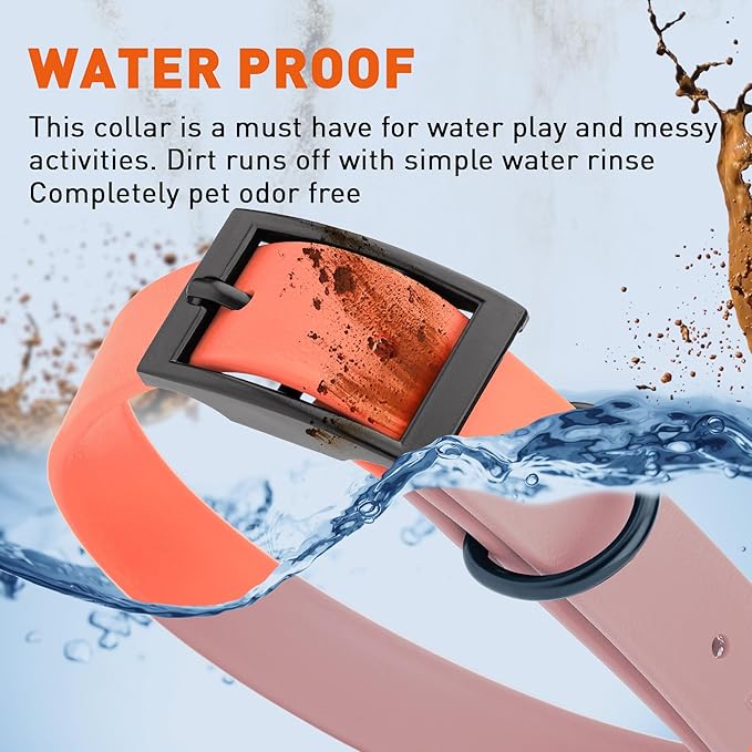 Dogline Biothane Waterproof Dog Collar Strong Coated Nylon Webbing with Black Hardware Odor- Proof for Easy Care Easy to Clean High Performance Fits Small Medium or Large Dogs, Coral