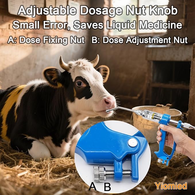 30ML Veterinary Metal Feeding Gun, Continuous Drench Gun Dosing Device Veterinary Adjustable Medicine Dispenser Husbandry Autonomous Feeding Tool, for Pig Cow, Sheep, Horse (Blue, 30ML No Bottle)