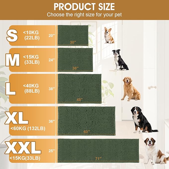 IM HOME Extra Large 60" x 36" Olive Dog Door Mats for Muddy Paws, Chenille Absorbent Dog Mat, Non Slip Heavy Mud Mat for Dogs, Soft Pet Bed Mat for Entryway, Mud Paws, Inside Floor