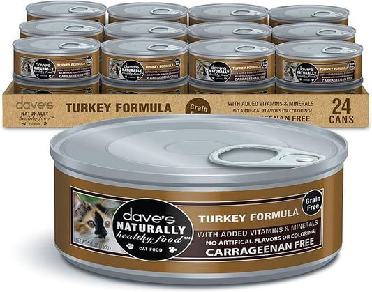 Dave's Pet Food Grain Free Wet Cat Food Pate (Turkey), Made in USA Naturally Healthy Canned, Added Vitamins & Minerals, Carrageenan-Free, 5.5 oz Cans (24 Pack)