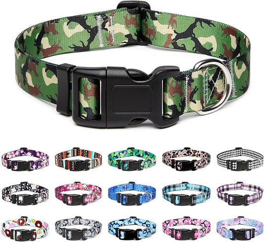 Mercano Adjustable Dog Collar - Special Design Patterns, Soft Nylon Comfortable Durable Pet Collar for Small Medium Large Dogs (S, Dog Camouflage Green)