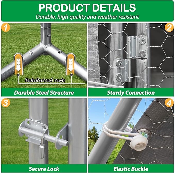 Large Metal Chicken Coop, Walk-in Chicken Run Pen with Waterproof Cover, Dome Roof Poultry Cage for Outdoor, Backyard, Farm (8.96'Wx12.99'Lx6.4'H)