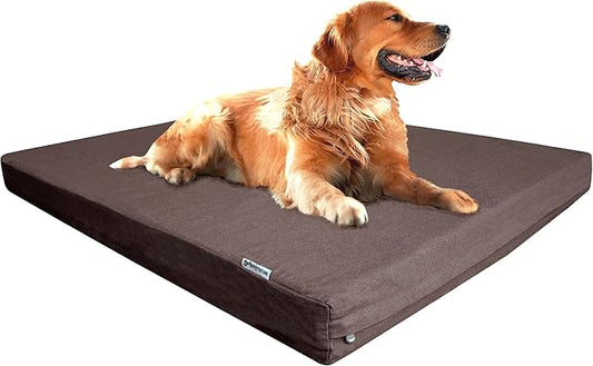 Dogbed4less Luxury Extra Large Orthopedic Memory Foam Dog Bed for Large Dogs with Durable Waterproof Internal Case, Removable Washable Denim Cover and Extra Bonus Pet Bed Cover, XL 40X35X4, Brown