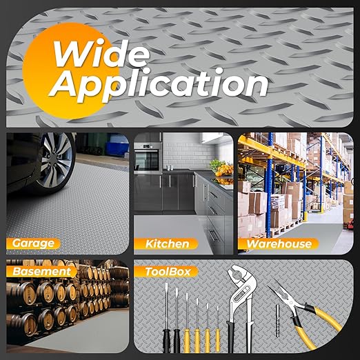 7.8 x 18 FT Garage Floor Mats for Under Car, 2.8mm Thickened Rubber Garage Flooring Roll, M Size 140.4 SQFT Garage Car Mat for Mid-Size SUVs, Sports Car, Light Grey