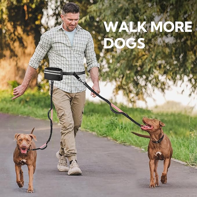 Hands Free Dog Leash, Waist Leash for Dog Walking 2 Dogs, Double Dog Leash for Two Dogs with Padded Handles, Dog Leashes for Medium and Large Dogs, Dog Walking Accessories,Tangle Free,No Pull