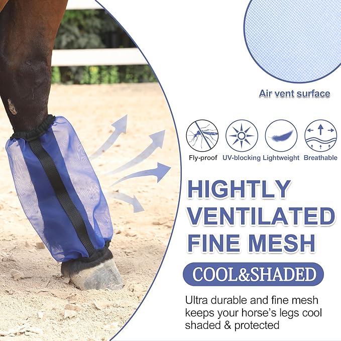 Horse Fly Boots Set of 4, Ultra Lightweight Breathable Mesh Leg Wraps, Non-Slip Fit, Reduce Stomping, Universal Size, Ideal for Summer RoyalBlue