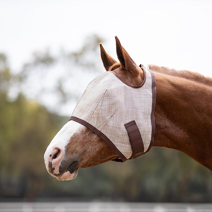 Kensington Fly Mask Web Trim Protects Horses Face and Eyes from Bites and Sun Rays While Allowing Full Visibility Ears and Forelock Able to Come Through The Mask, Small, Desert Sand