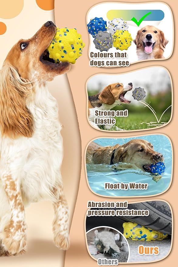Dog Tennis Balls for Aggressive Chewers, Indestructible Durable Bouncy Interactive Toy for Dogs Fetch Game Lightweight Floating Outdoor Training(4Pcs Large)