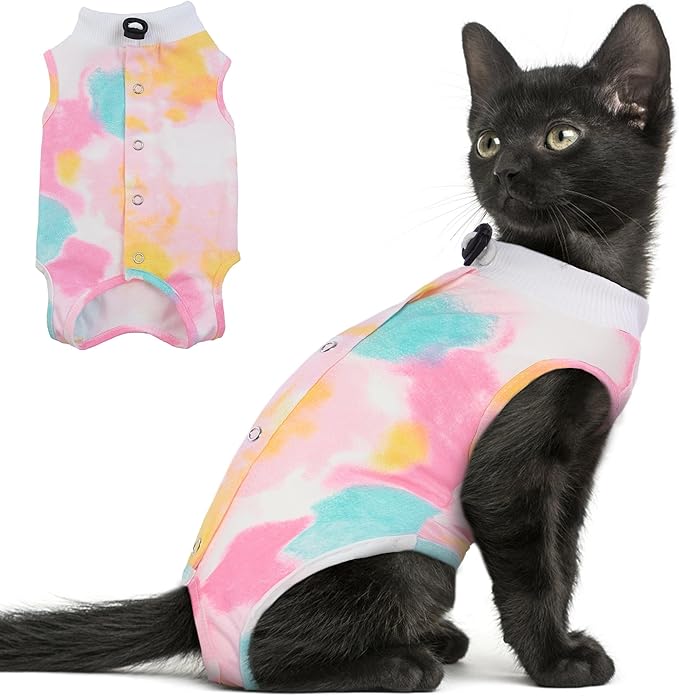 PUMYPOREITY Cat Recovery Suit for Female Surgery, Spay Alternative to Cone of Shame, Surgical Suit for Skin Diseases and Abdominal Wound, Purple, L