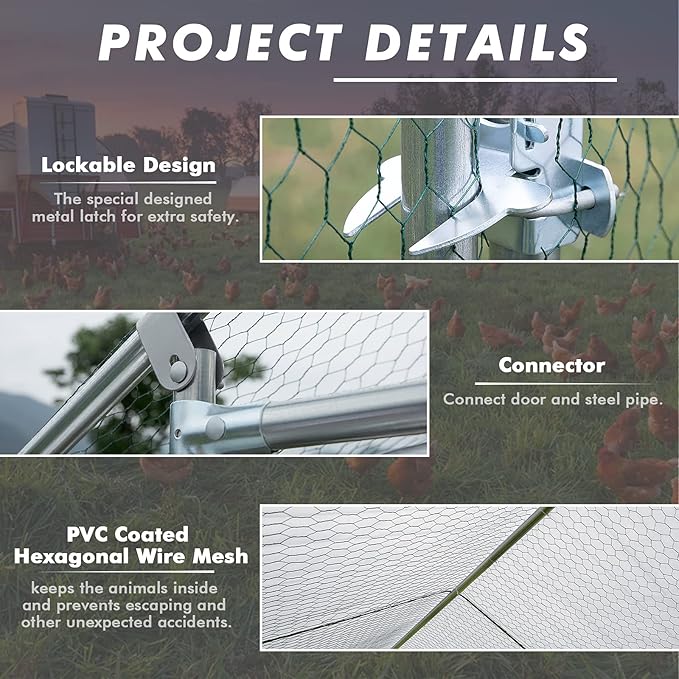 LEMBERI Metal Large Chicken Coop, Spire Shape Walk-in Poultry Chicken Hen cage, Rabbits Duck Cages with Waterproof and Anti-Ultraviolet Cover for Outside,Backyard and Farm