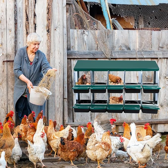 Chicken Nesting Box, 10 Hole 2 Layer Hen Nest Box with Legs, Roll Away Eggs Laying Boxes,Cleanable Pull Out Hen Roosting Boxes