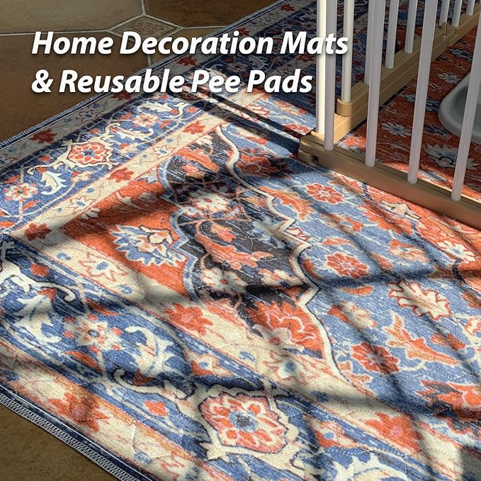 nunubaby Washable Pee Pads for Dogs, Stylish, Non-Slip and Leak-Proof Pee Pads. Reusable Potty Pads for Dogs for Crates and Floors.(Red/Multi, 36" x36")