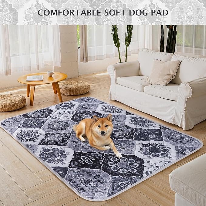 IEUUMLER Washable Pee Pads for Dogs, 2 Pack Reusable Pee Pads for Dogs Non-Slip Grip, Super Absorbent Waterproof Puppy Pads for Potty Training, Playpen, Crate, Whelping Box EU011 Black Grey, 48x48