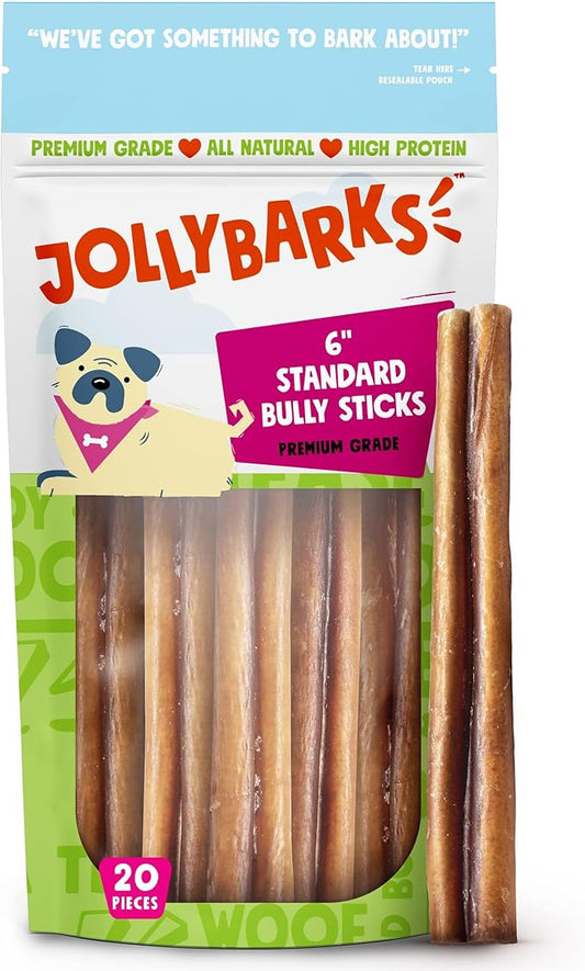 6 Inch Bully Sticks for Small Dogs | Odorless High Protein Single Ingredient Dog Treat (20 Pack)