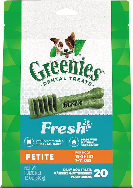 Greenies Petite Dental Dog Treats, Fresh Flavor, 12 oz. Pack (20 Treats)