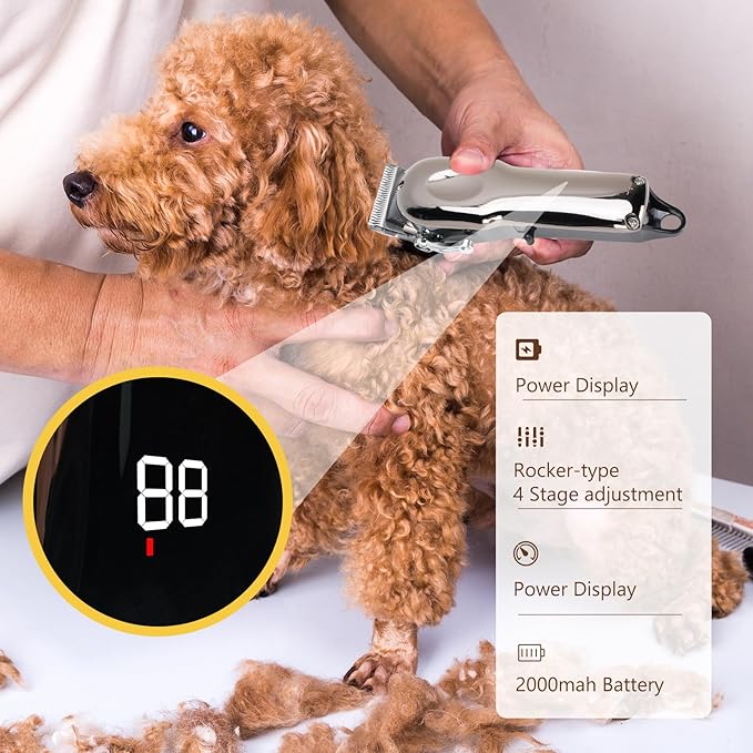 Horse Clippers, Professional Cordless Horse Trimmer Shaver, Low Noise Horse Grooming Clippers with LED Digital Display for Horse Grooming