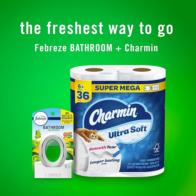 Febreze Bathroom Air Freshener, Odor-Fighting, Plug In Alternative, Air Fresheners for Home and Bathroom and Kitchen, Closet Air Fresheners, Gain Original Scent, 4 Count