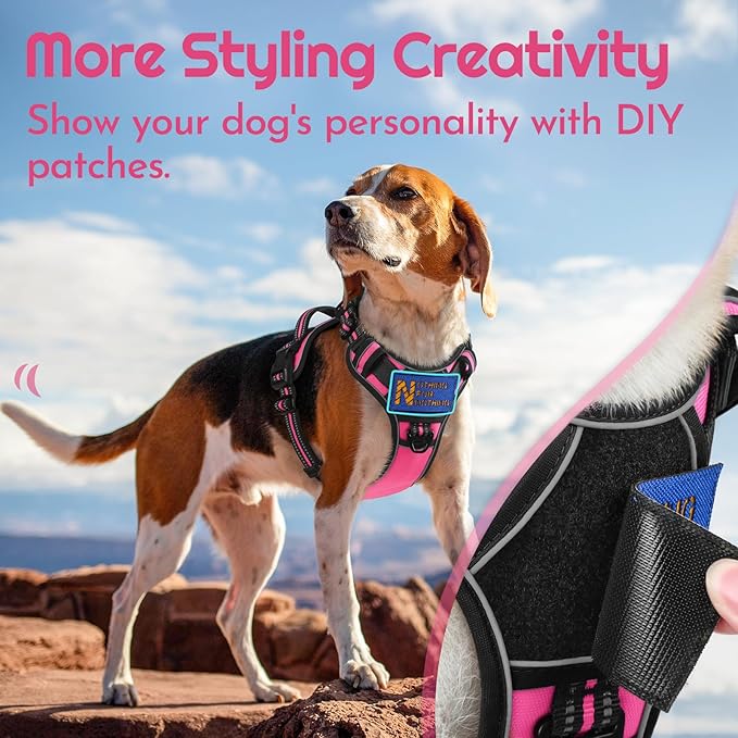 Eagloo Dog Harness for Large Dogs, Easy Wearing with 3 Buckles, Adjustable No Pull Pet Harness with 2 Rings for Walking, No Chock Reflective Soft Padded Vest with Control Handle, Pink & Black, XL