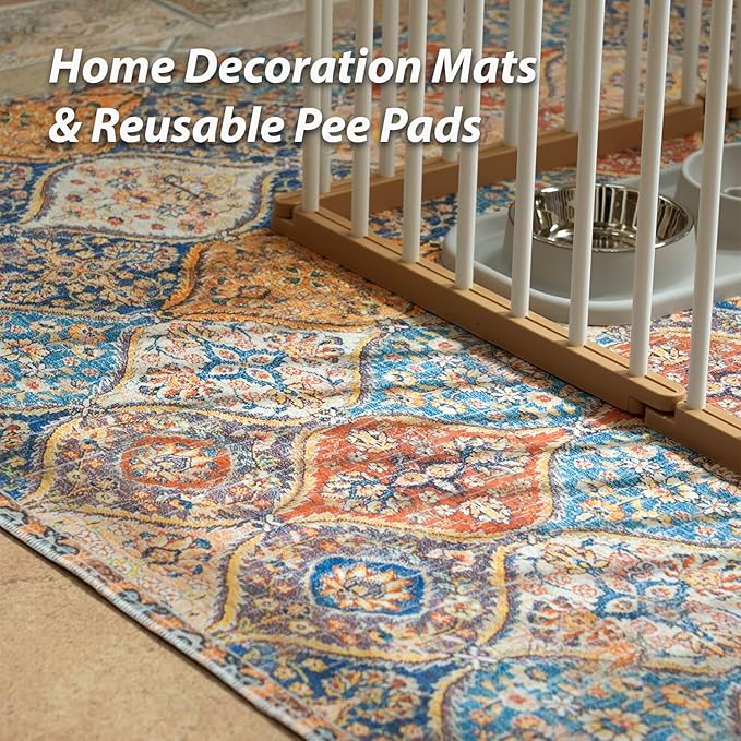 nunubaby 2PACK Washable Pee Pads for Dogs, Stylish, Non-Slip and Leak-Proof Pee Pads. Reusable Potty Pads for Dogs for Crates and Floors.(Cream/Multi, 72" x72")