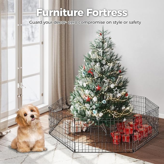 Foldable Dog Playpen 36" Height 8 Panels Metal Exercise Pen with Door - Indoor/Outdoor Dog Play Pen for Small-Medium Dogs, Portable Pet Fence for Yard Garden Camping, Black