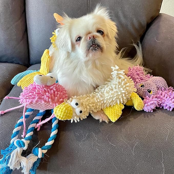 Nocciola Small Medium Large Dog Toys, Cute Soft Squeaky Crinkle Plush Stuffed Durable Pet Teething Animal Chew Toys for Small to Large Breed, Cognitive Stimuting Boredom Puppy Busy Birthdays Gifts