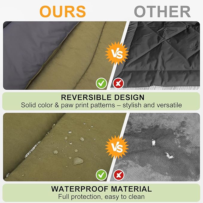 BEAUTYZOO Outdoor Dog Bed Waterproof, Camping Dog Bed Reversible, Portable Travel Bed with Carry Bag- Machine Washable, Durable, Foldable Outdoor Pet Bed Mat for Medium Large Dogs, 35” x 51“ Green