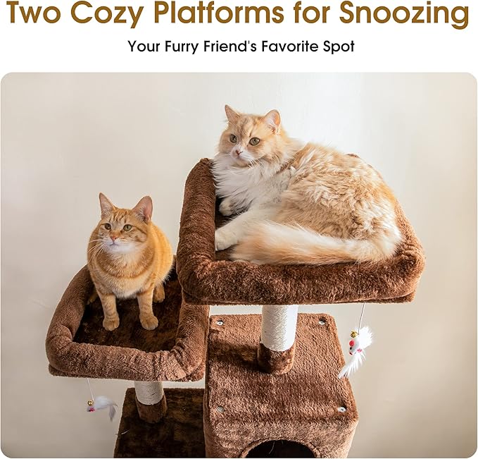 MWPO 70.1-Inch Large Cat Tree, Multi-Level Tall Cat Tower for Indoor Cats, Plush Cat Condo with Big Padded Perches, Sisal-Covered Scratching Posts, Hammock, Toys for Kittens & Cats - Brown