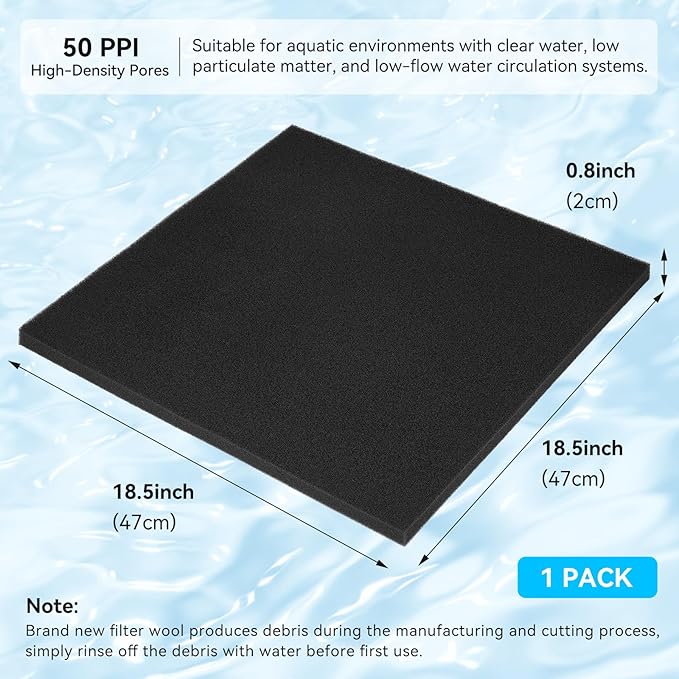 Aquarium Filter Sponge Pad, Filter Media Foam Sponges, Filter Accessories for Fish Tanks and Ponds (18.5"x18.5"x0.8", 50PPI, 1 Pack)