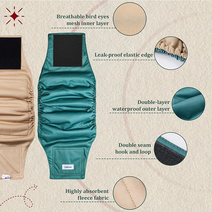 Reusable Dog Diapers Male, Premium Washable Belly Bands for Dogs Medium, Pack of 5, High Absorbing Male Dog Wraps for Doggie & Puppy in Incontinence or Excitable Urination and Training(M)