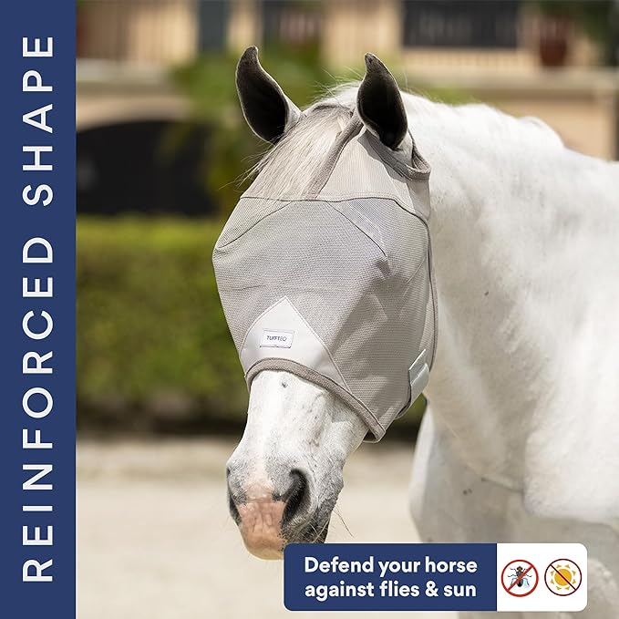 Horse Fly Mask Without Ears | 95% UV Eye Protection | Built-in Visor | Breathable, Lightweight Mask | Adjustable Fit for Horses Medium/Large Size