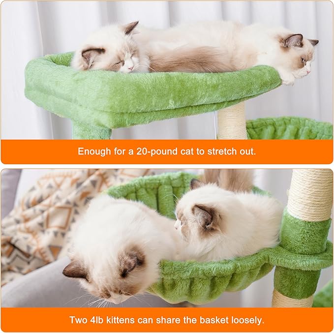 Heybly Cat Tree, 68 inch Multi-Level Cat Tower for Indoor Cats, 2 Widened Plush Perches Cat Condo with Scratching Board and Big Caves, Green HCT025GR