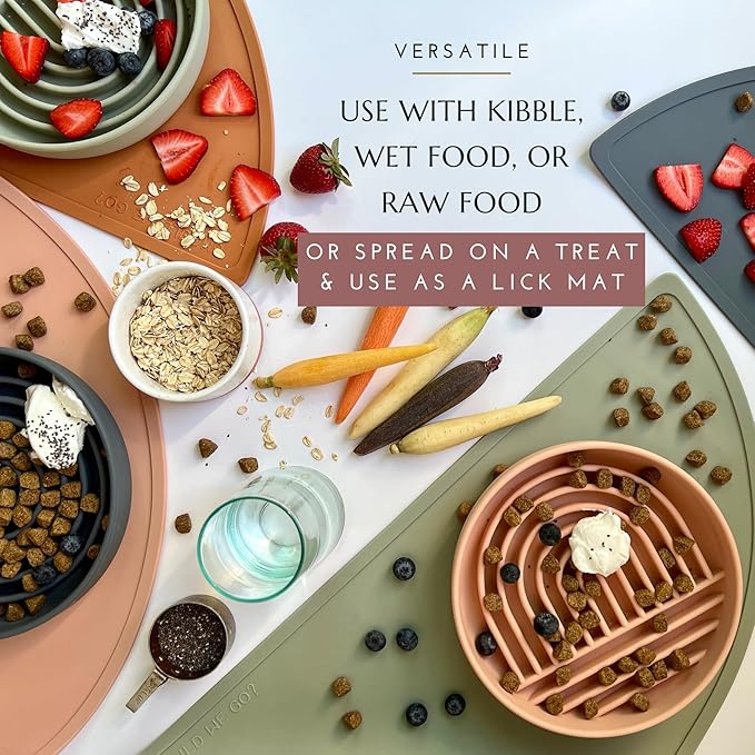 The Slowdown Bowl Silicone Slow Feeder for Cats & Dogs, Slow Eating Mealtime Solution with Modern Lick Mat Design, Reduces Gulping, Fits 1 Cup 6” Across x 1.25” Tall, Small-Tan