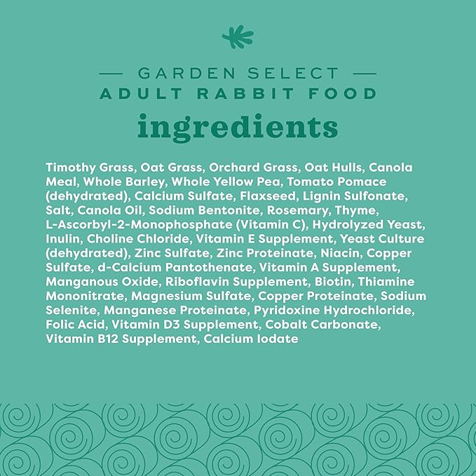 Oxbow Animal Health Garden Select Rabbit Food, Adult Rabbit, Made Timothy Hay, Vitamin & Mineral Rich Pet Food Pellets, Bunny Supplies, Made in USA, High Fiber, 4 lb Bag