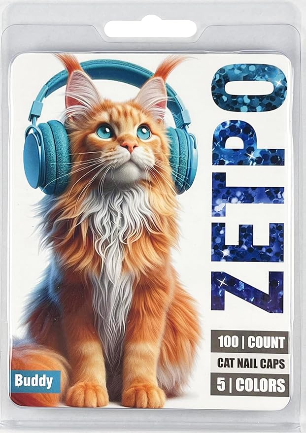 zetpo 100 pcs Cat Nail Caps | Cat Claw Covers | with Adhesives and Applicators (S, 5X Blue Glitter Shades)