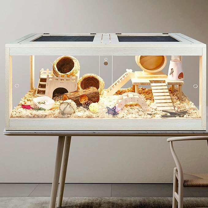 Hamster Habitat Chewproof, Mice and Rat Habitat with Transparent Sides, Hamster Cage with Openable Mesh Top, Solid Built with Lock Design (48" L x 20" W x 20" H)