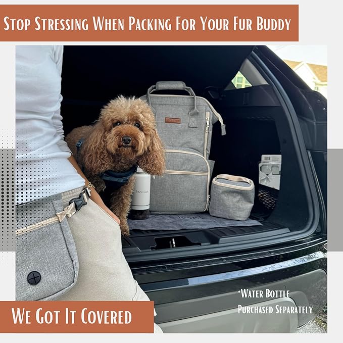 Tito's Closet Dog Travel Bag Includes Dog Travel Accessories 2-Pack Dog Travel Bowl, 2 Dog Food Containers, Dog Treat Bag (Gray), DB2024