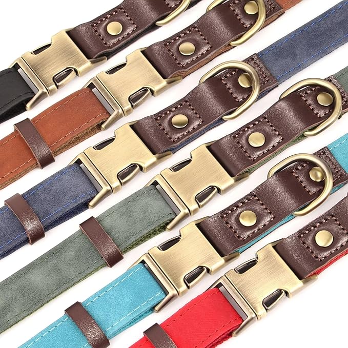 Didog Soft PU Leather Dog Collars for Medium Dogs,Classic Adjustable Dog Collars with Quick Release Metal Buckle,Easy Clean and Comfortable with Nylon Lining,M Neck 13-19"