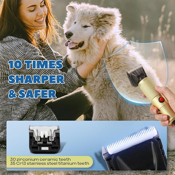 Pet Grooming Clippers 280W for Thick Heavy Coats, 2000-6000rpm Stepless Speed Control & 10ft Power Cord, Low Noise< 50db, Dog Trimmer Kit with Extra Detachable Blade (280W)