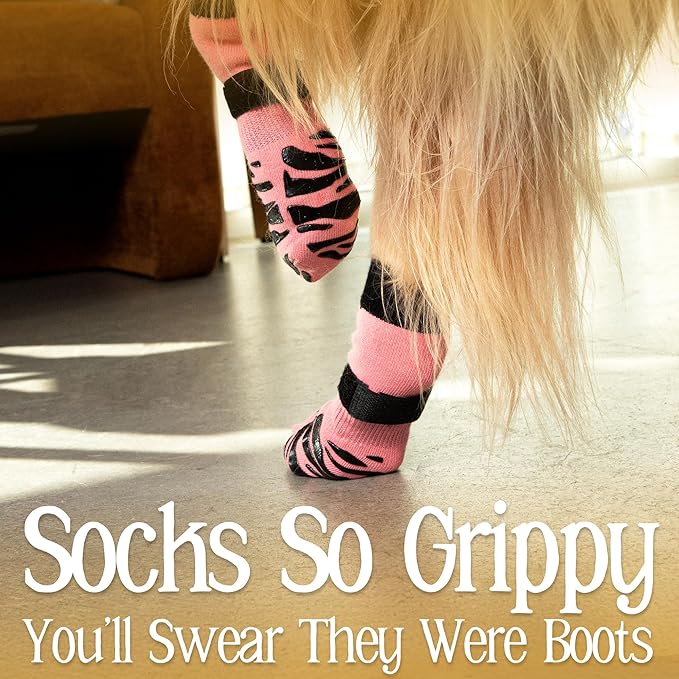 DOK TigerToes Premium Non-Slip Dog Socks for Hardwood Floors - Extra-Thick Grip That Works Even When Twisted - Prevents Licking, Slipping, and Great for Dog Paw Protection (XXL, Sassy Pink)